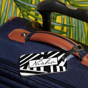 Schwarz-weiße diagonale Streifen Gepäckanhänger