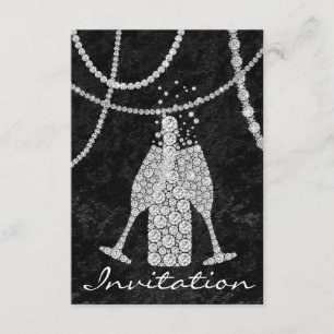 Schwarz-weiße Diamond Glass Bubbles Champagnerflas Einladung