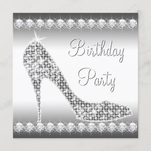 Schwarz-weiße Diamond High Heel Shoe Geburtstagspa Einladung