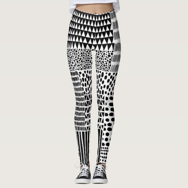 Schwarz-weiße Doodle: ethnisch nahtlos Leggings (Vorderseite)