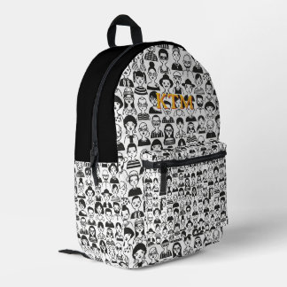 Schwarz-weiße Doodle-Gesichter Monogramm Gelber Te Bedruckter Rucksack