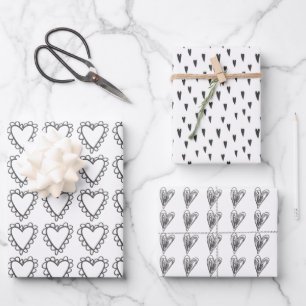 Schwarz-weiße Doodle-Herzen niedliches weißes Mu Geschenkpapier Set