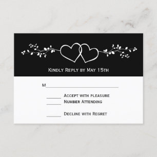 Schwarz-weiße doppelte Herzen Hochzeitweise RSVP-K RSVP Karte