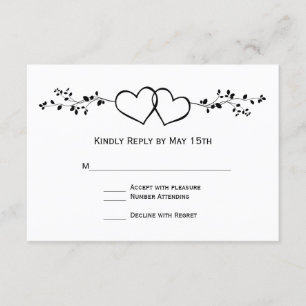 Schwarz-weiße doppelte Herzen Hochzeitweise RSVP-K RSVP Karte