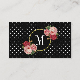 Schwarz-weiße Dosen Vintage Rose Blumenmonogramm Visitenkarte