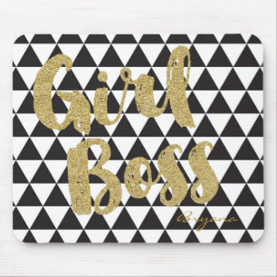 Schwarz & Weiße Dreiecke GIRL BOSS Faux Gold Büro Mousepad