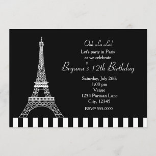 Schwarz-weiße Eiffelturm-Paris-Party-Einladung Einladung