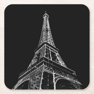 Schwarz Weiße Eiffelturm Paris Reise Vintage  Rechteckiger Pappuntersetzer