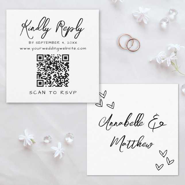 Schwarz-weiße einfache Elegant-QR-Codeantwort Begleitkarte (Black White Simple Elegant QR Code Reply Enclosure Card )