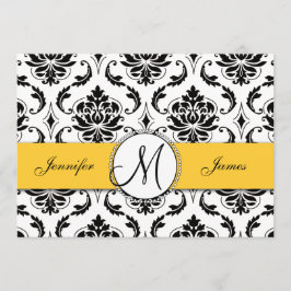 Schwarz-weiße Einladung von Damask Yellow Wedding