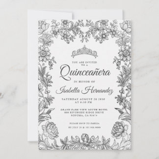 Schwarz-weiße Einladung von Quinceanera