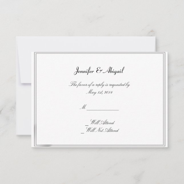 Schwarz-weiße Elegance Brides Wedding Response Car RSVP Karte (Vorderseite)
