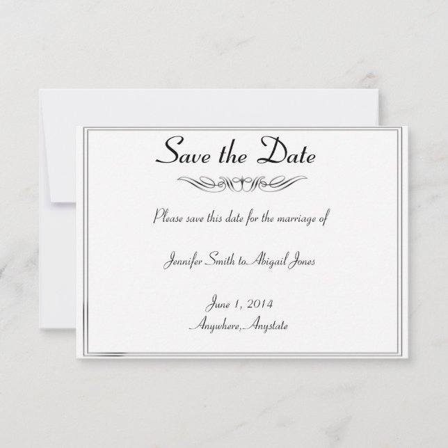 Schwarz-weiße Elegance Brides Wedding speichern da Save The Date (Vorderseite)