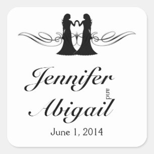 Schwarz-weiße Elegance Brides Wedding Umschlag Auf Quadratischer Aufkleber