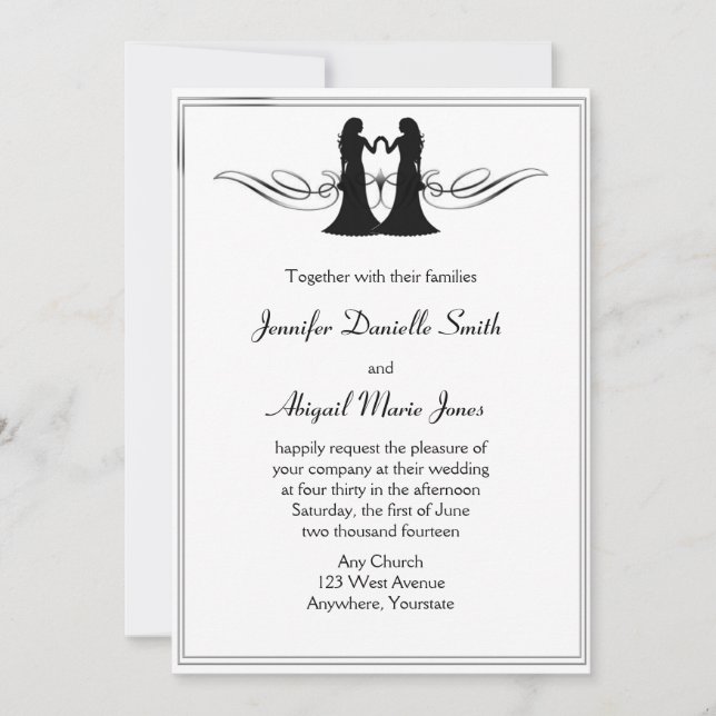 Schwarz-weiße Elegance Gay Brides Hochzeit Einladu Einladung (Vorderseite)