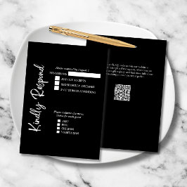 Schwarz-weiße Elegant, fett geschrieben, Hochzeit  RSVP Karte