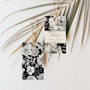 Schwarz-weiße Elegant Floral Wedding Vielen Dank Geschenkanhänger