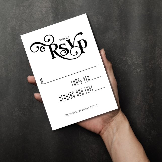 Schwarz-weiße Elegant-Typografie-Hochzeit RSVP Karte (Von Creator hochgeladen)
