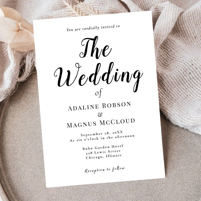 Schwarz-weiße Elegant-Typografie-SkriptWedding Einladung (Von Creator hochgeladen)