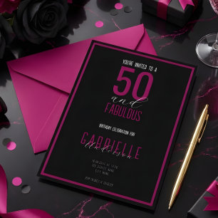 Schwarz Weiße Elegante 50 und Fantastische Geburts Einladung