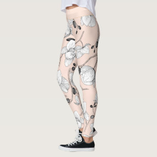 Schwarz-weiße elegante Orchideen-Blumen modern ros Leggings
