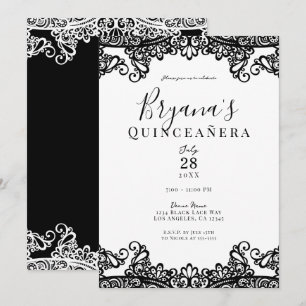 Schwarz-weiße elegante Quinceañera-Party Einladung