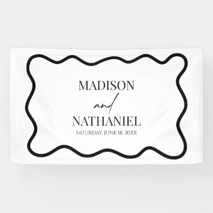 Schwarz Weiße Elegante Wellenförmige Hochzeit Banner