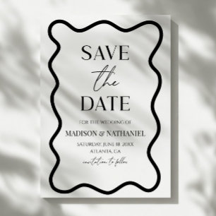 Schwarz Weiße Elegante Wellenförmige Hochzeit Save The Date