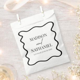 Schwarz Weiße Elegante Wellenförmige Hochzeitsgren Geschenktütchen