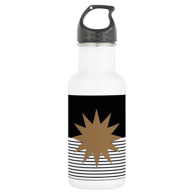 Schwarz-weiße Farbkombination und Braun Edelstahlflasche (Vorderseite)