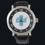 Schwarz-weiße, fette römische Zahlen Ihr Logo Armbanduhr<br><div class="desc">Personalisierte Armbanduhr mit fett weißen römischen Zahlen an einem schwarzen Rand,  der Ihr Logo umgibt.</div>