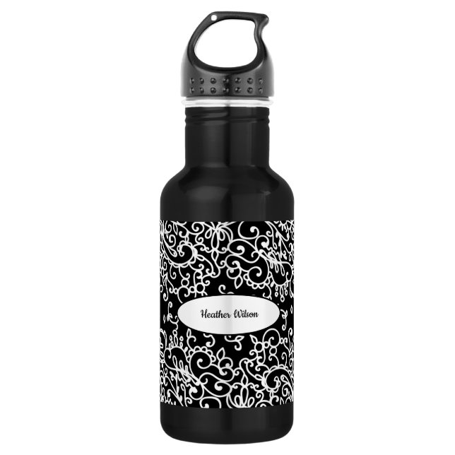 Schwarz-weiße Flasche Wasser mit Name Edelstahlflasche (Vorderseite)