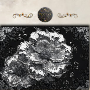 Schwarz-weiße Floral-Damaskus-Decoupage Seidenpapier