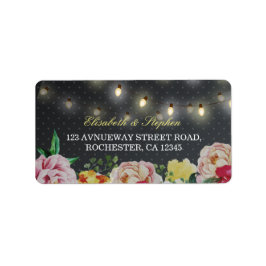 Schwarz-weiße florale String Light Polka Dots Wedd Adressaufkleber