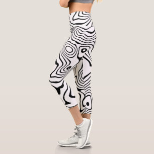 Schwarz-weiße flüssige Verwirbelung Capri Leggings