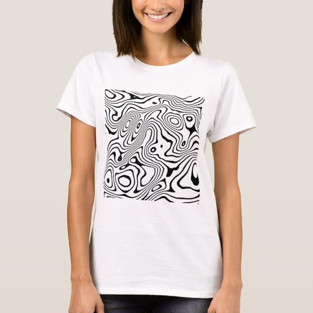 Schwarz-weiße flüssige Verwirbelung T-Shirt (Vorderseite)