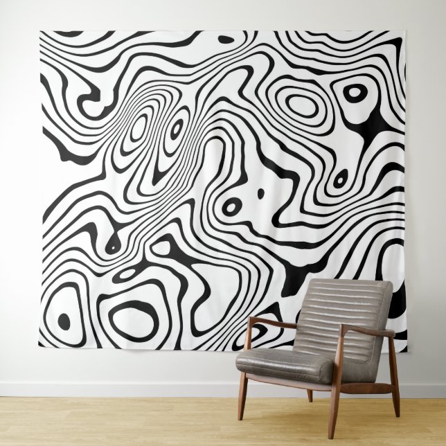 Schwarz-weiße flüssige Verwirbelung Wandteppich (Beispiel (Horizontal))