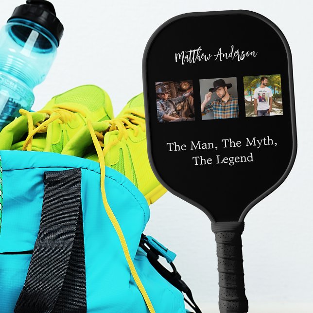 Schwarz-weiße Foto Collage man Mythos Legende Pickleball Schläger (Von Creator hochgeladen)