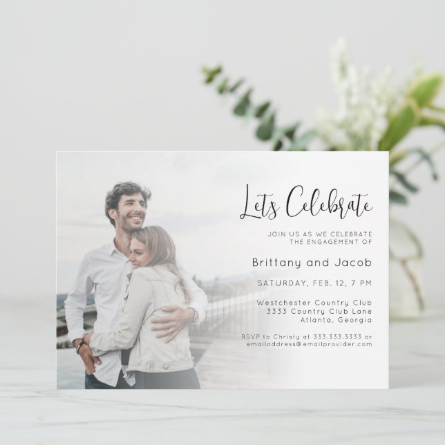Schwarz-weiße Foto-Hochzeitspartei Einladung (Stehend Vorderseite)