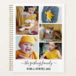 Schwarz-weiße FotoCollage-Familie Planer<br><div class="desc">Stilvolle Planer können Sie mit fünf eigenen Fotos in einer minimalistischen Foto-Collage personalisieren. Personalisieren Sie weiter mit Ihrem Namen oder Familiennamen in einem schwarzen Kalligraphieskript. Die Rückseite weist ein Muster von unordentlichen Strichen in Schwarz und Weiß auf.</div>