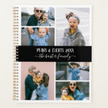 Schwarz-weiße FotoCollage Planer<br><div class="desc">Stilvolle Planer können Sie mit sechs eigenen Fotos in einer minimalistischen Foto-Collage personalisieren. Personalisieren Sie weiter mit Ihrem Namen oder Familiennamen in weißen Kalligraphiebuchstaben. Der Rücken weist ein Muster aus schwarz-weißen Streifen auf.</div>