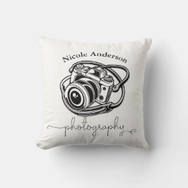Schwarz-weiße Fotografiekamera-Logo Grafik Kissen