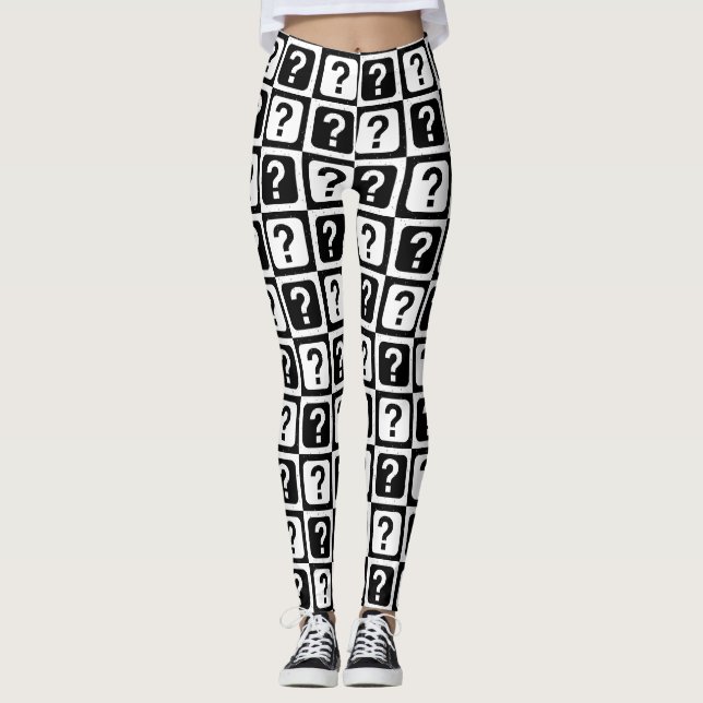 Schwarz-weiße Fragezeichen-Riddle-Block-Monogramm Leggings (Vorderseite)