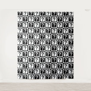 Schwarz-weiße Fragezeichen-Riddle-Block-Monogramm Wandteppich