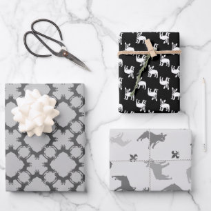 Schwarz-weiße Französische Bulldoggen Geschenkpapier Set