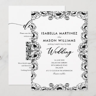 schwarz-weiße französische Floralgarten-Hochzeitse Einladung