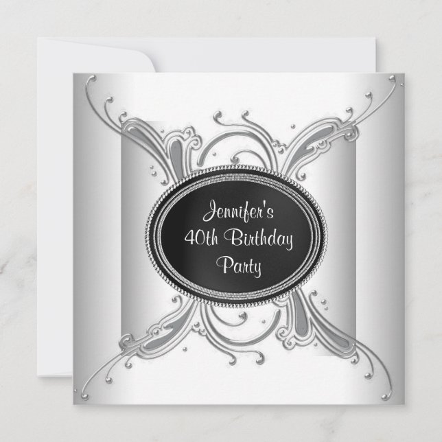 Schwarz-weiße Frauen 40. Geburtstag Party Einladung (Vorderseite)