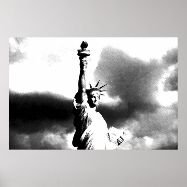 Schwarz-weiße Freiheitsstatue New York Poster (Vorne)