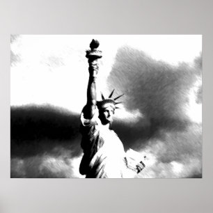 Schwarz-weiße Freiheitsstatue New York Poster