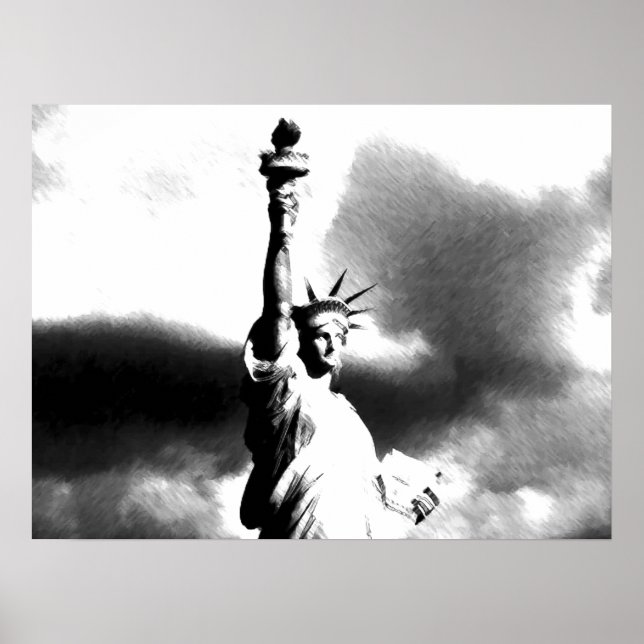 Schwarz-weiße Freiheitsstatue New York Poster (Vorne)